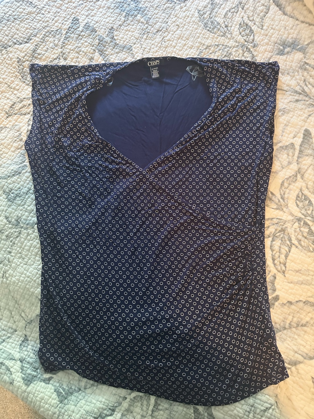 Chaps Navy and White Circle-Print V-Neck Tunic